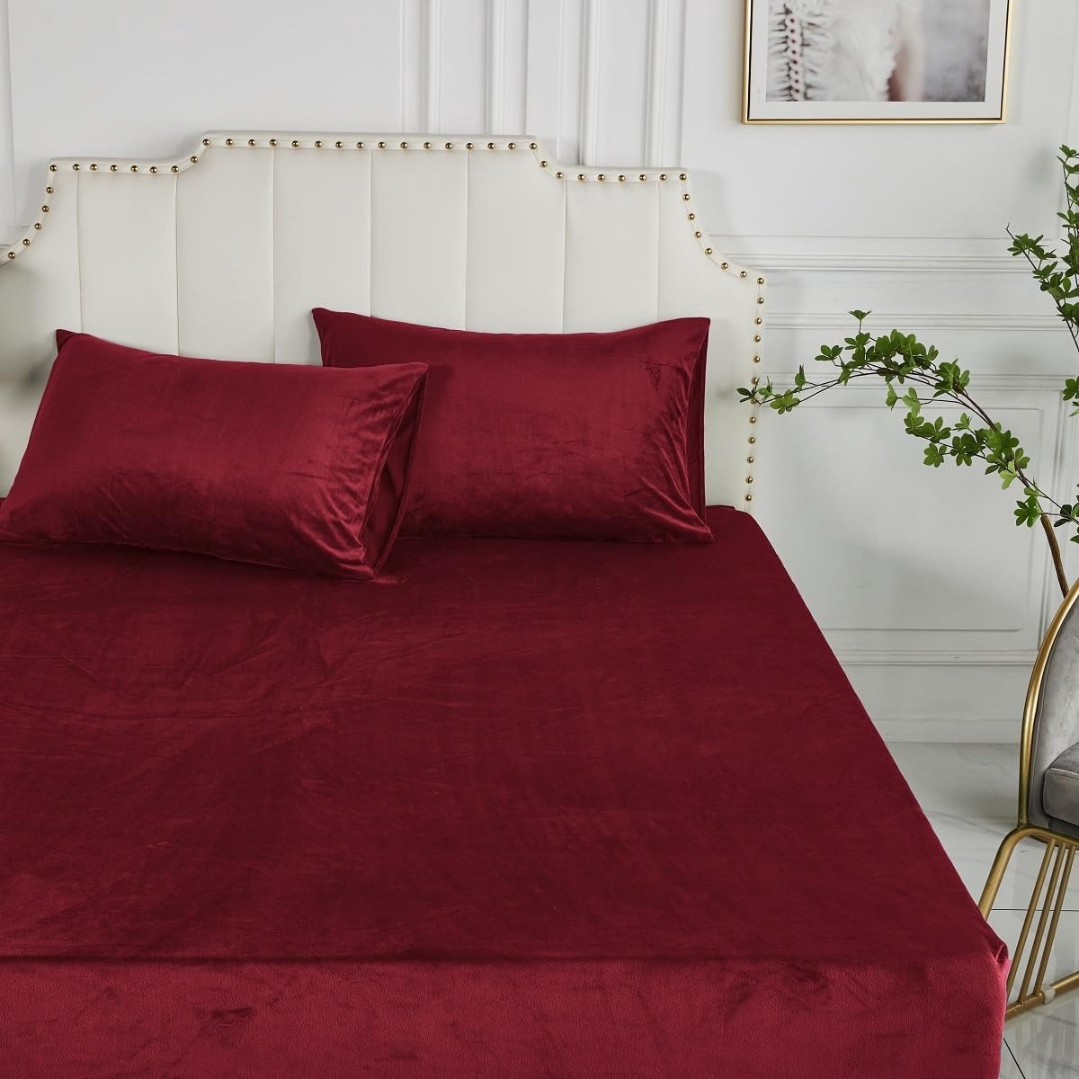 Omgoods - Plush Fitted Sheet 120 x 200 cm Wijnrood - Winter Warm en Fluffy voor Matrassen tot 30 cm