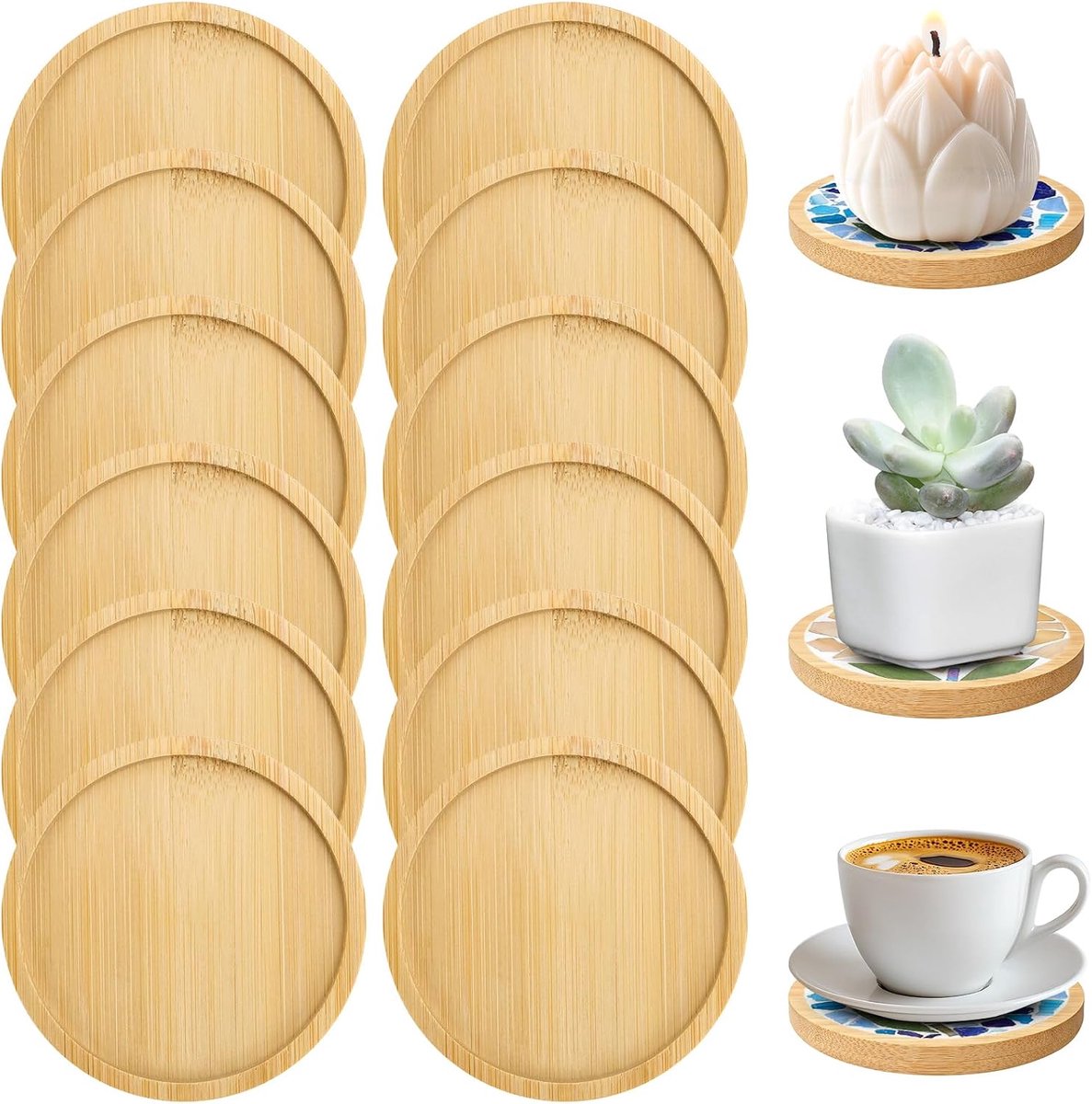 onderzetters, rond, 12 stuks, houten onderzetters, rond met rand, bamboe mozaïek onderzetters, kaarsenonderzetters, houten onderzetters, kaarsenbord voor doe-het-zelf