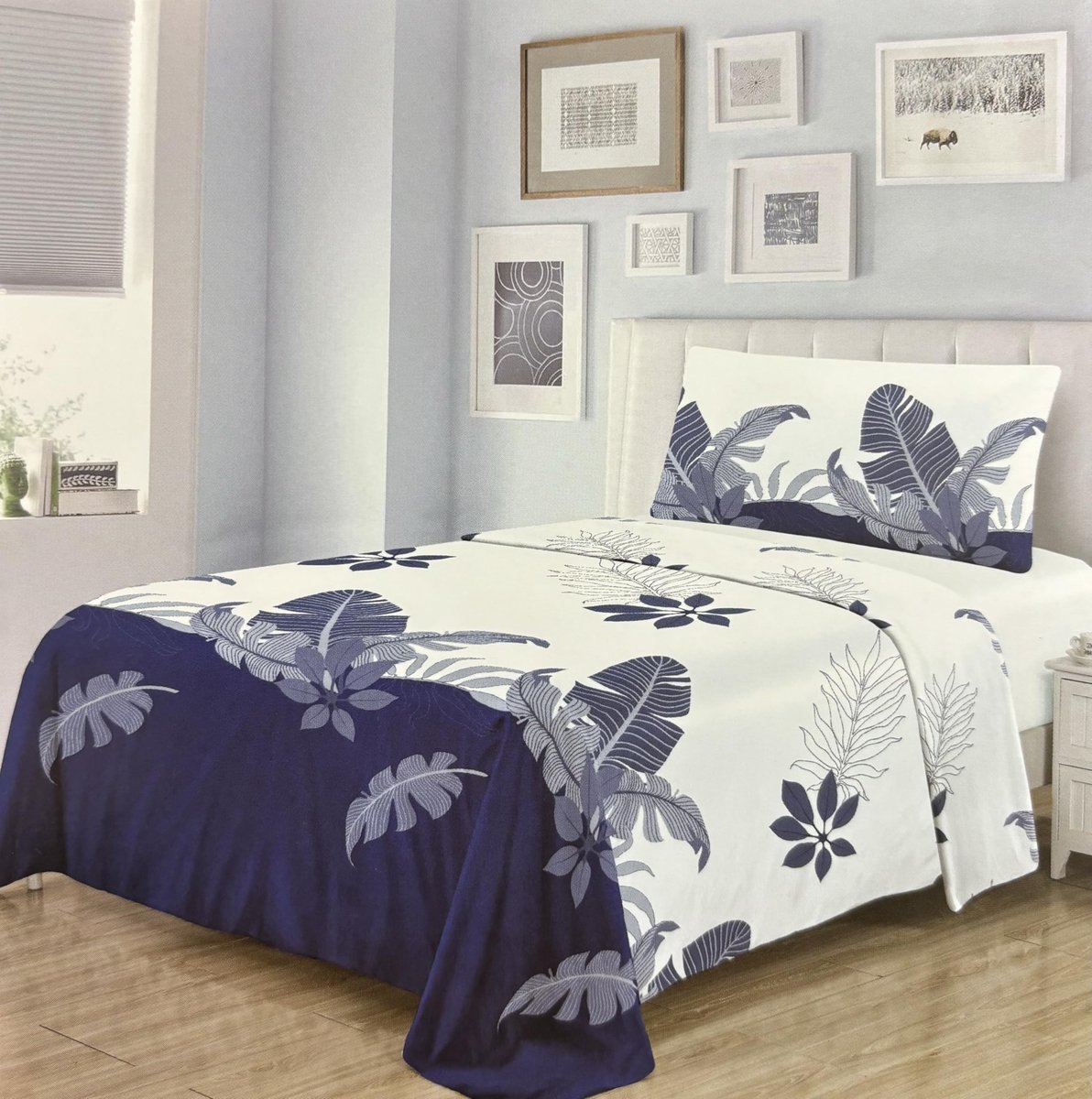 Omgoods - 3-delige Beddenset met Fitted Sheet, Dekbedovertrek en Kussenhoes - Frisse Bladeren