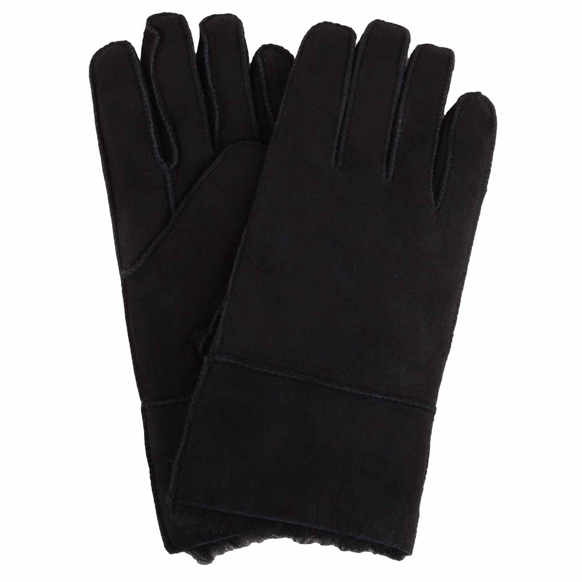 Omgoods - Dames Echt Schapenleren Handschoenen met Omgeslagen Manchet - Zwart - XL