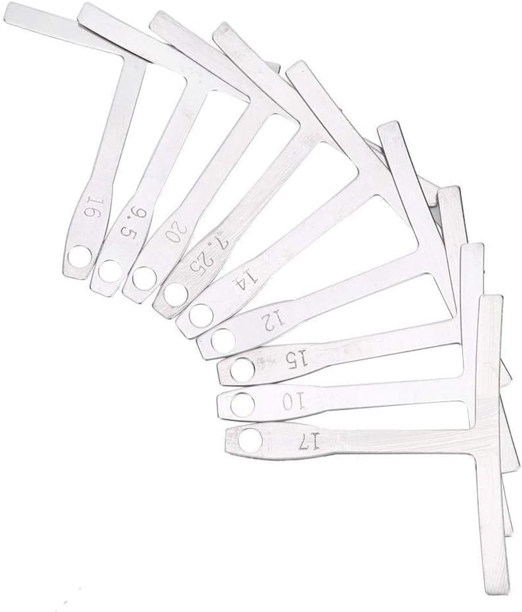 9 stks Gitaar Radius Gauge voor Akoestische Gitaar Elektrische Gitaar of Bas Brug Zadel T-Vorm Heerser Toets Meting Luthier tool(Zilver)