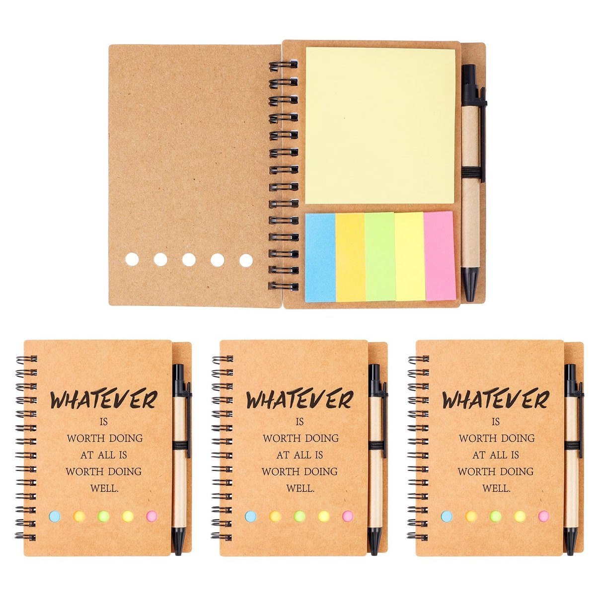 4 Stuks Ballpoint Pen Notitieboek met 60 Bladen - Inspirerend Dagboek voor Kantoor en School