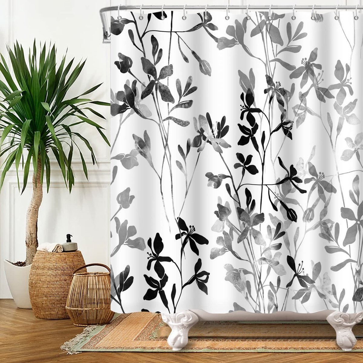 Omgoods - Bloemen Douchegordijn met Inkdruk 180x180cm