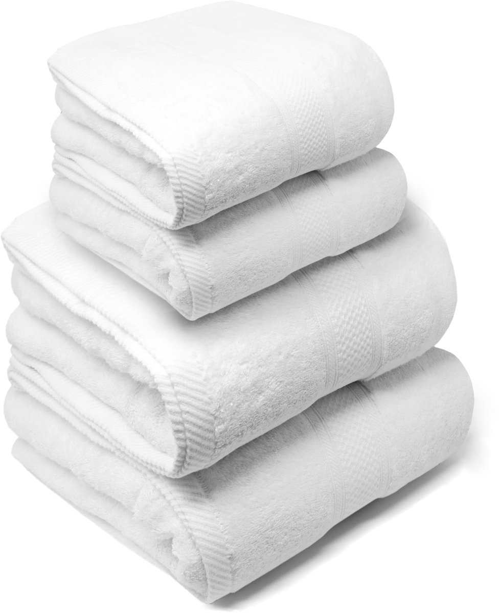 Omgoods - Bad- en Handdoekset - 100% Katoen, 4 Stuks, Wit