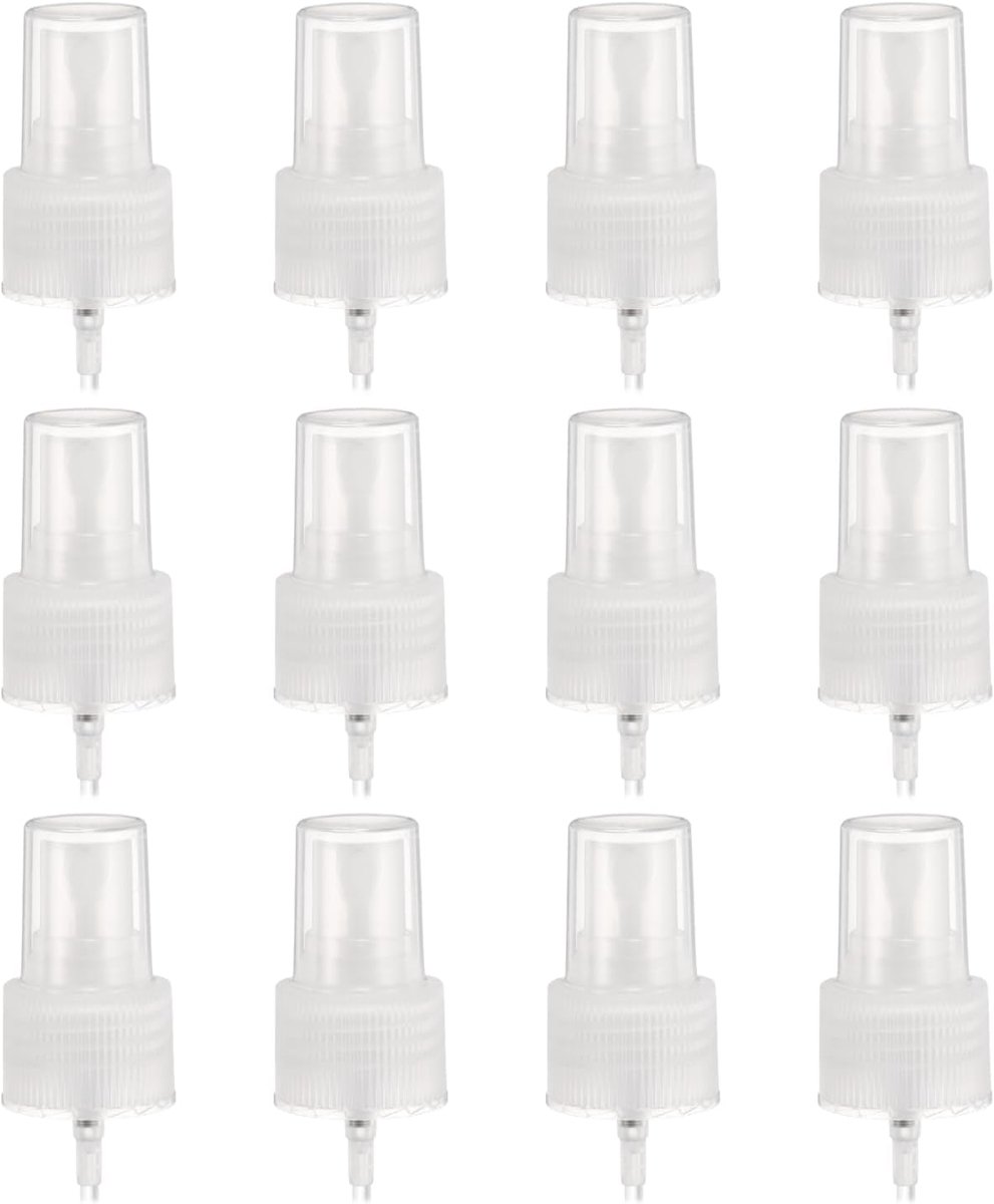 12 stuks heldere sproeikop, 24/410 fijne sproeiverstuiver, herbruikbare reserve-spuitflespomp, strips met kunststof deksel voor etherische oliën, haar- en lichaamssprays fles