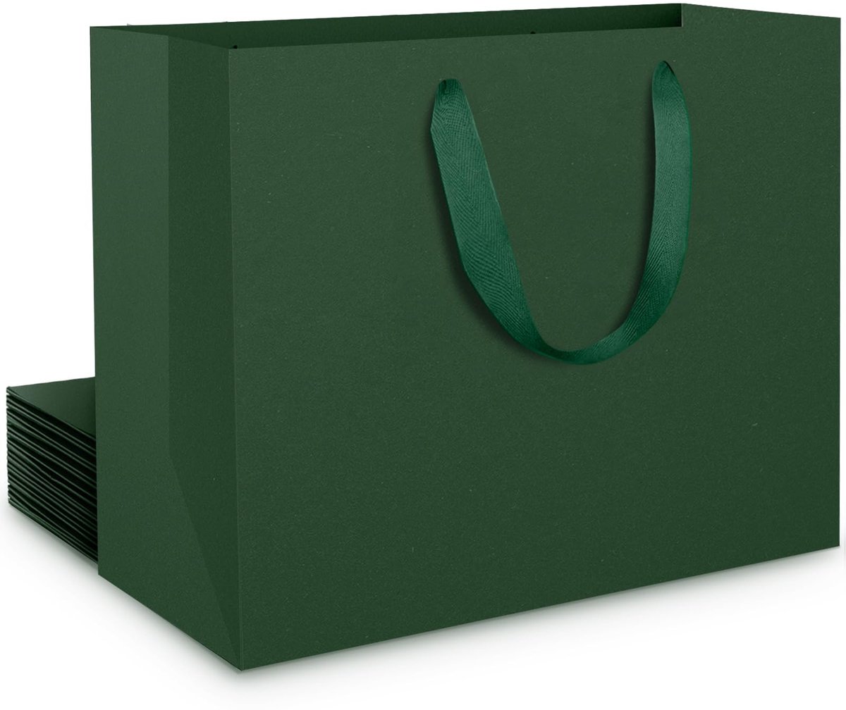 Omgoods - 10 Luxe Donkergroene Kraft Papieren Tassen - Medium 27x8x21cm