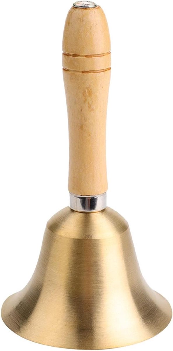 Handbel met Houten Handvat - Dienstbel Tafelbel - Orde Oproepen - Helder Geluid - 8 cm - Goud