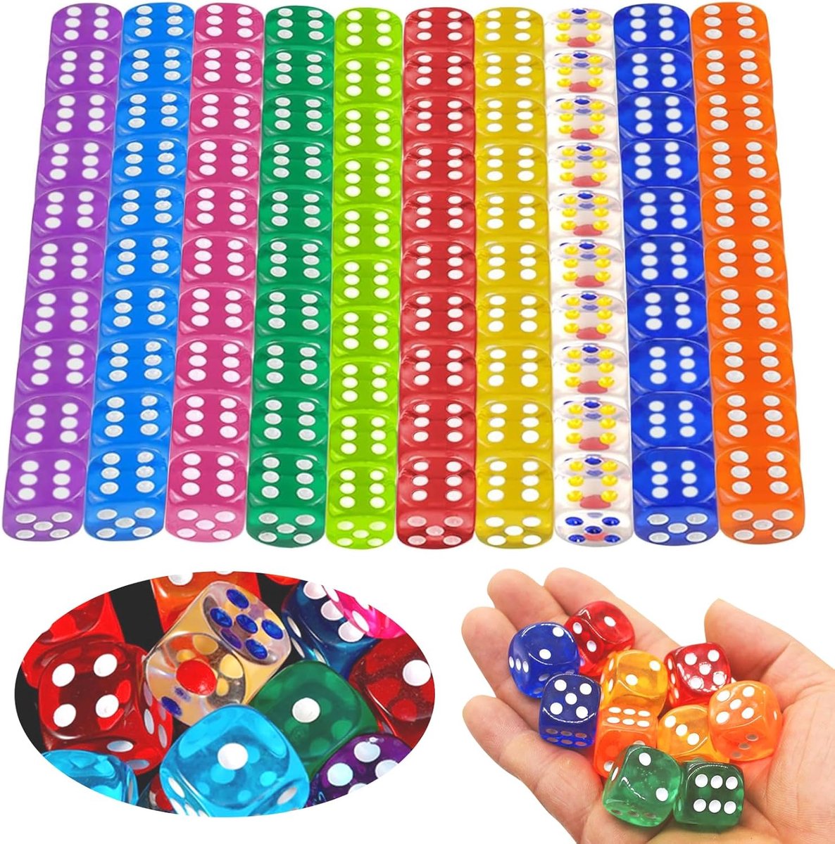 100 dobbelstenen, transparante set, 12 mm, zeszijdig stuks, acryl, speeldobbelstenen, kleurrijke dobbelstenen, tafelspelen, kleurrijk dobbelspel, dobbelspel, acryl | Dobbelspellen tafelspellen kleurrijk dobbelspel dobbelspel acryl