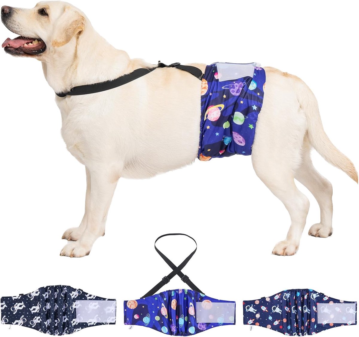 3 Pack Avont Buikband voor mannelijke honden met bretels, afneembare schouderriem, herbruikbare hondenluier met harnas, ontsnappingsbestendig, antislip, wasbare doggy plaswraps met afneembare