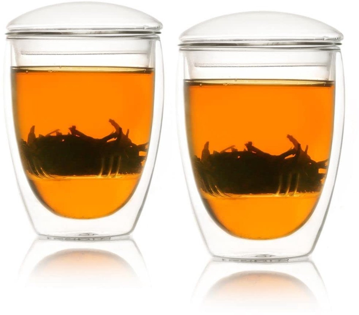 Omgoods - Set van 2 Dubbelwandige Glazen Tassen met Theefilter 350ml