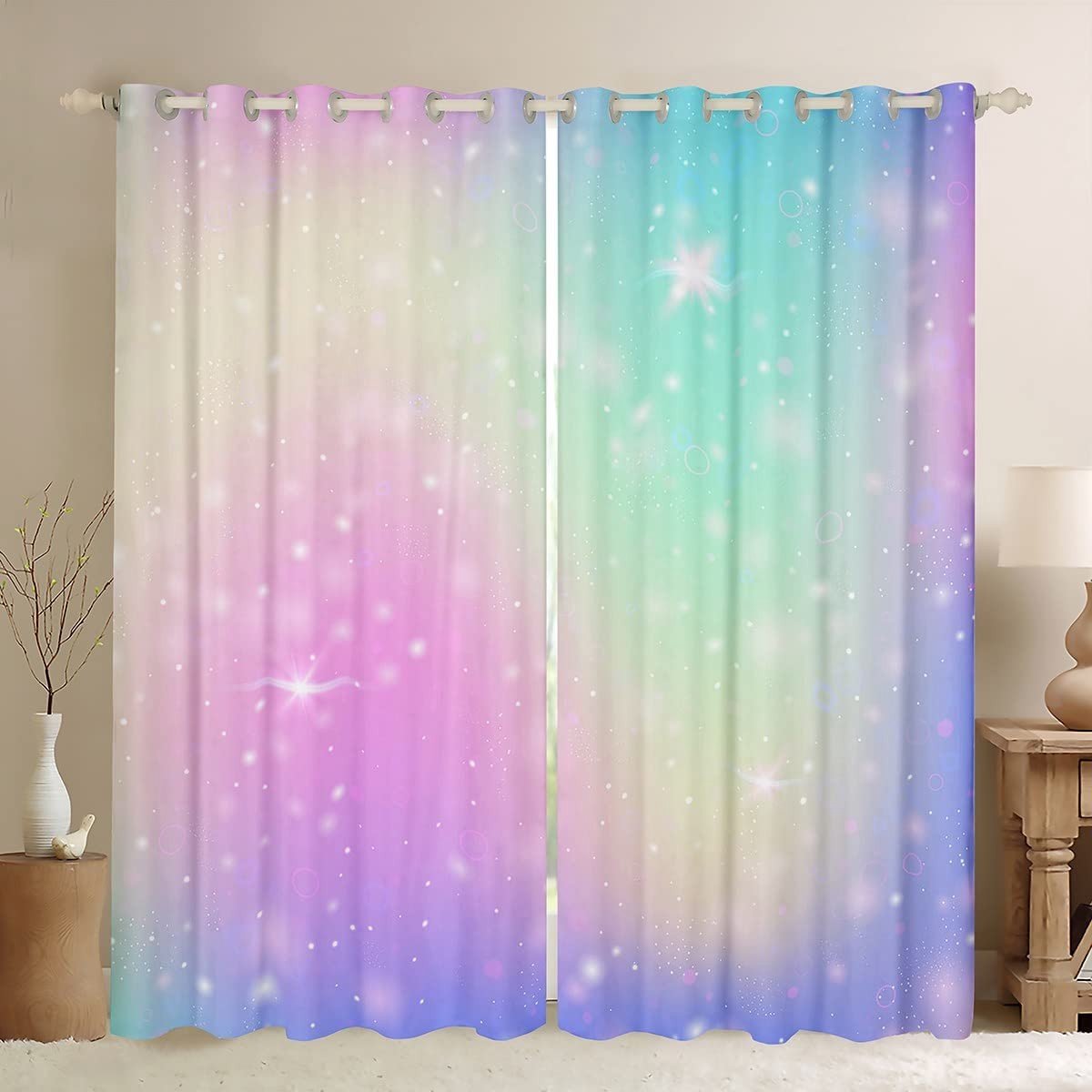 Omgoods - Gradient Blackout Gordijnen - Paars Groen Droomachtig Voor Slaapkamer