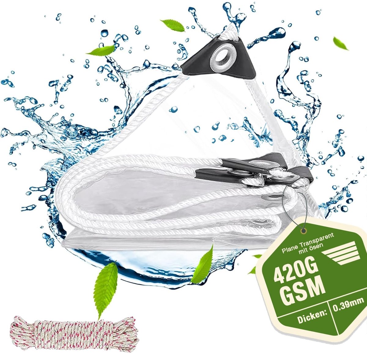 Omgoods - Premium Waterdichte Transparante Tarpaulin 3 x 3 m met Touw