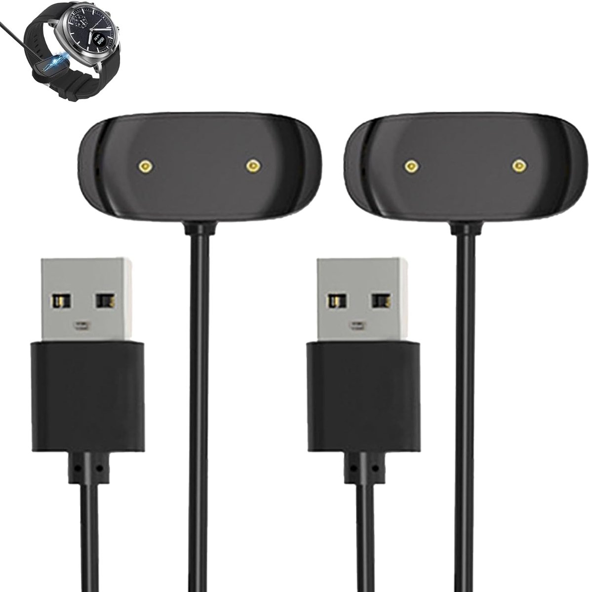 Magnetische oplader, 2 stuks, 1 m, compatibel met 4mazfit GTR 2/2e GTS 2 Mini/4 Mini 7REX 4ctive/4ctive Ed9e B1p 5/3/3 Pro/U/U Pro USB-oplaadkabel kabel, laadstation