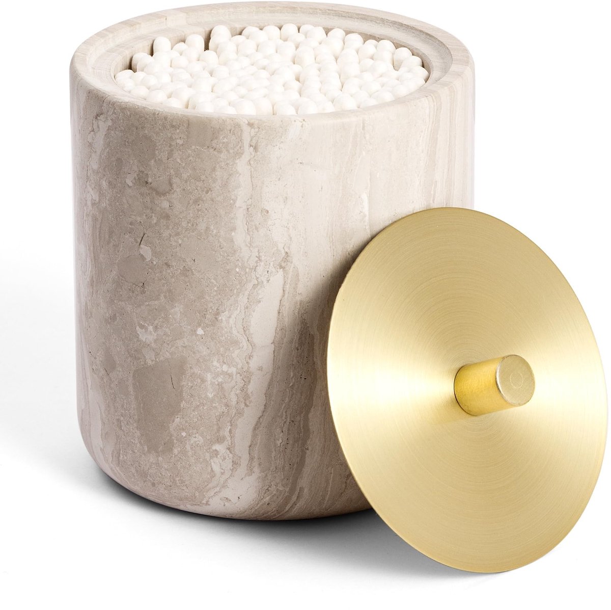 Omgoods - Marmeren Qtip Houder met Messing Deksel voor Badkameraccessoires