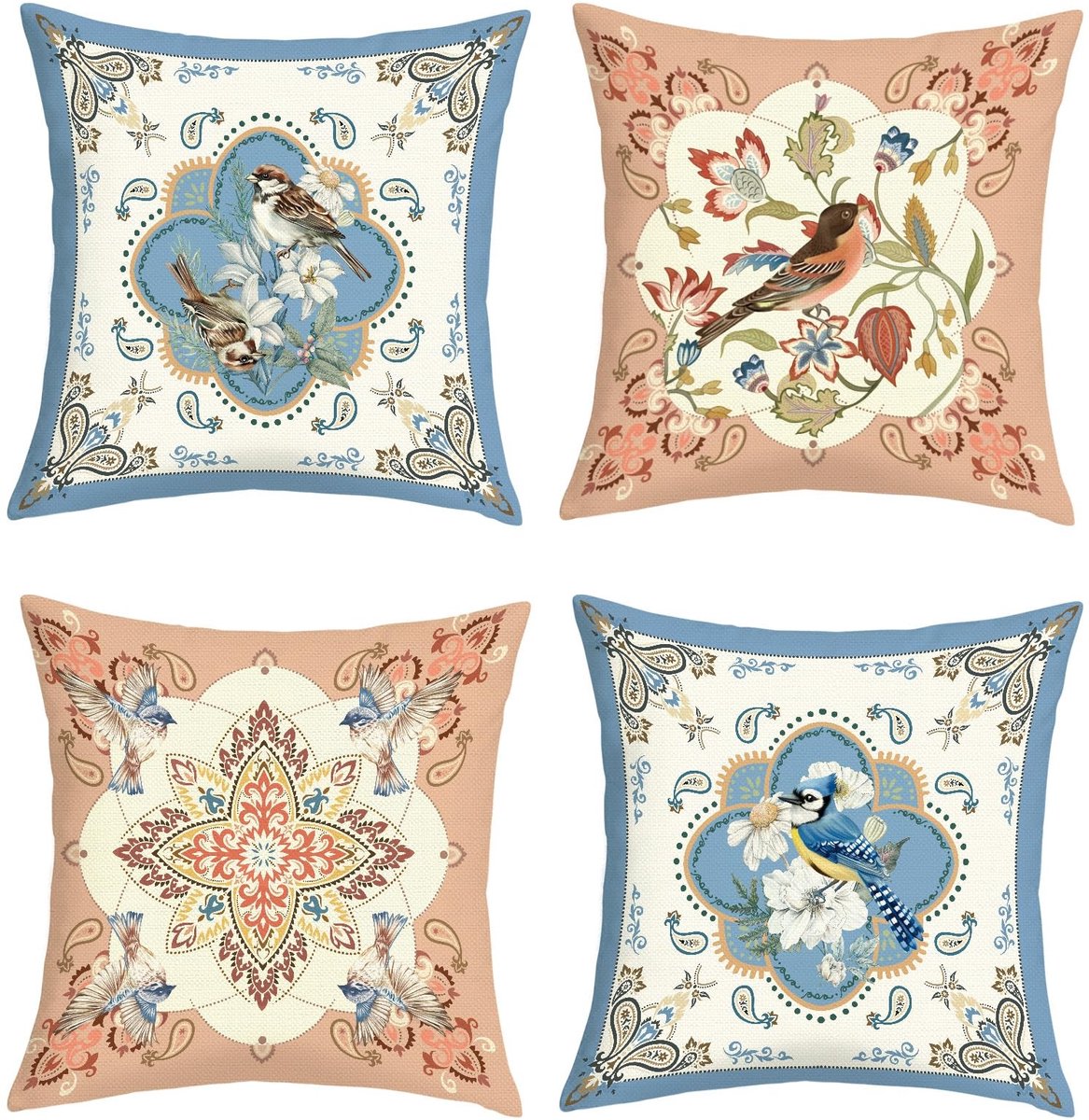 Omgoods - Vintage Bloemen Kussenhoezen - Set van 4 voor Woonkamer en Stoelen 45x45 cm