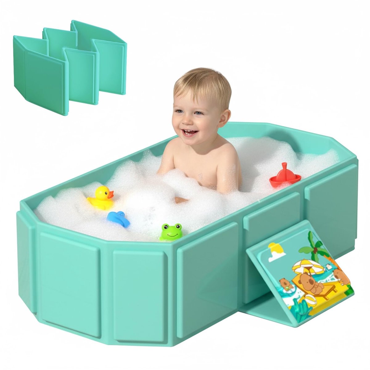 Omgoods - Grote Opvouwbare Babybad Met Afvoerschroef - Multifunctioneel en Groen