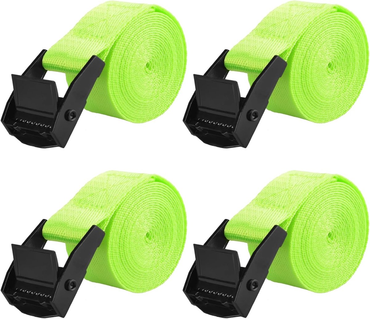 Vastbindende riemen voor nokkengesp, 4 stuks, 5 m x 25 mm zware sjorbanden met snelsluiting, verstelbaar voor vrachtwagen, motorfiets, vracht, aanhangwagen, bagage (lichtgroen)