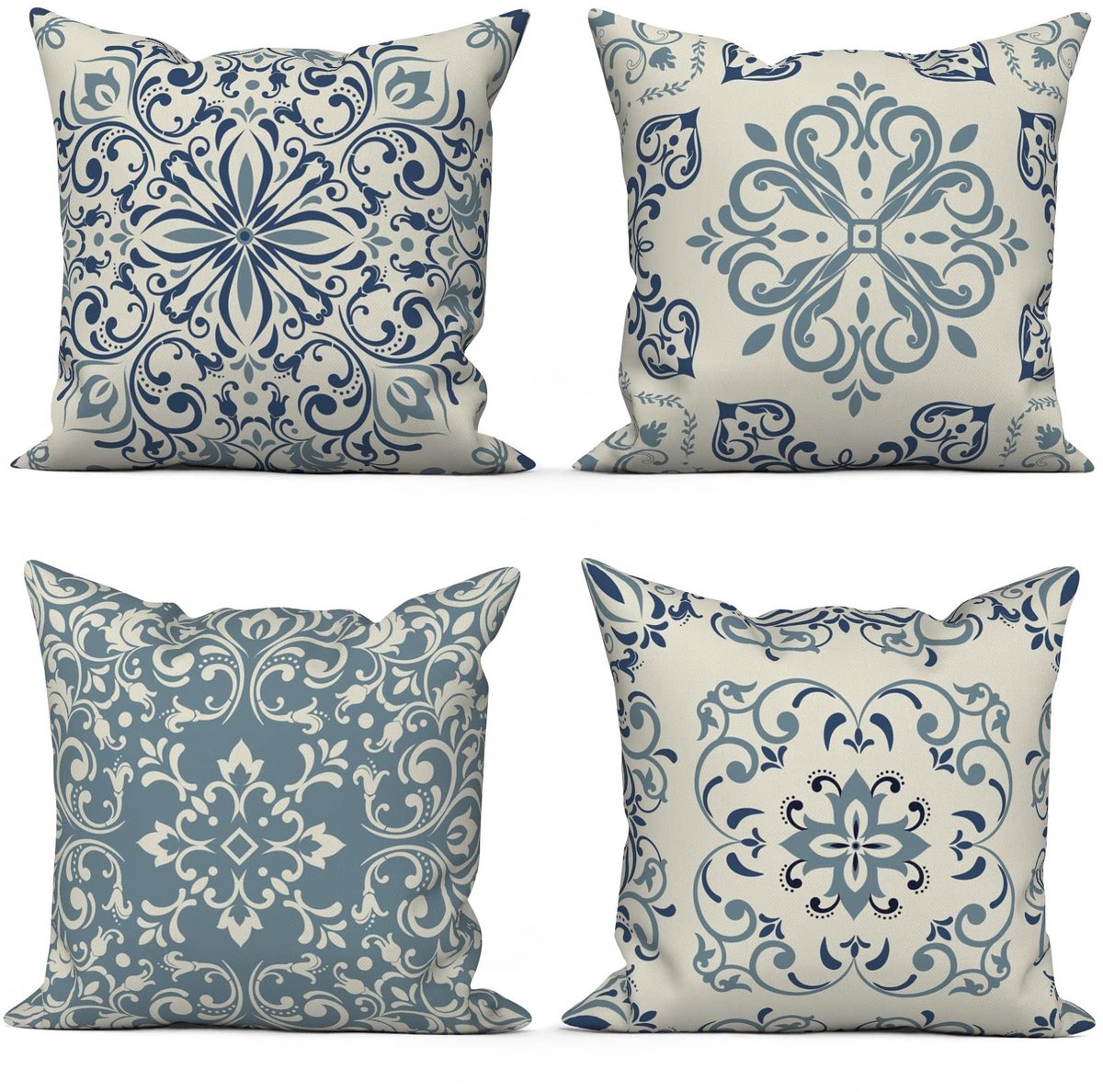 Omgoods - Set van 4 Boho Kussenhoezen 50 x 50 cm met Retro Datura Bloemenpatroon