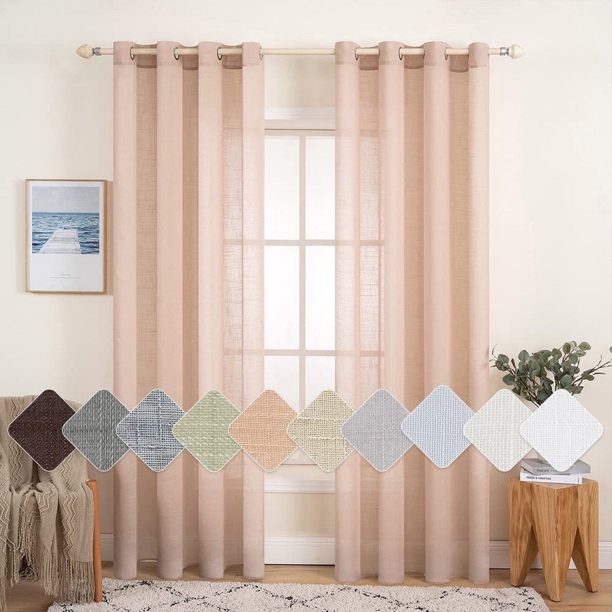 Omgoods - Transparante Gordijnen met Oogjes, 2 Panelen 140 x 185 cm Lichtbruin