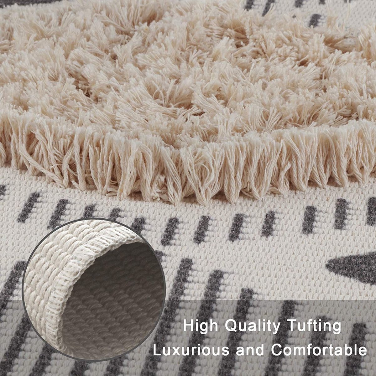 Omgoods - Wasbaar Tufted Katoenen Vloerkleed met Kwasten 60 x 180 cm Beige