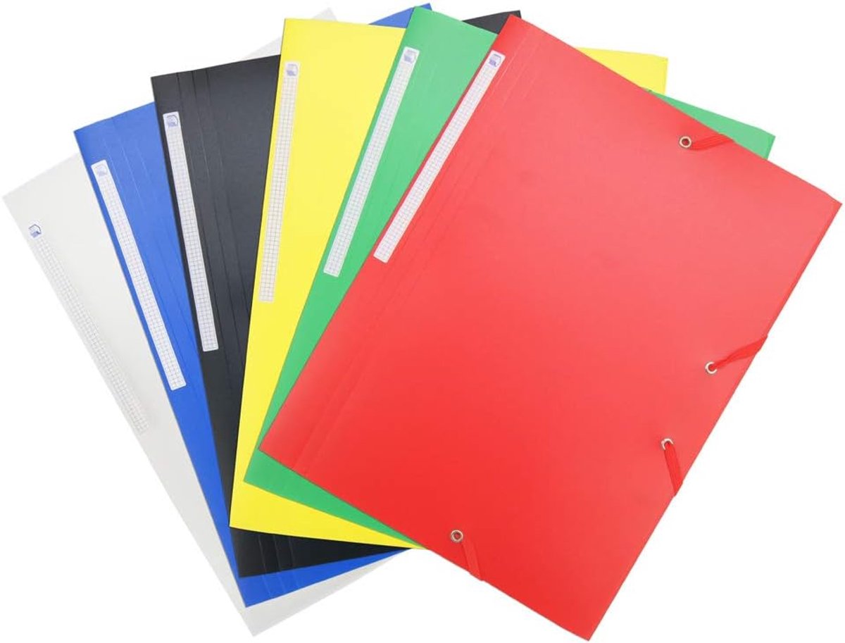 Elastiekmap met 3 kleppen, polypropyleen, 4,5/10, A4, verschillende kleuren, 6 stuks