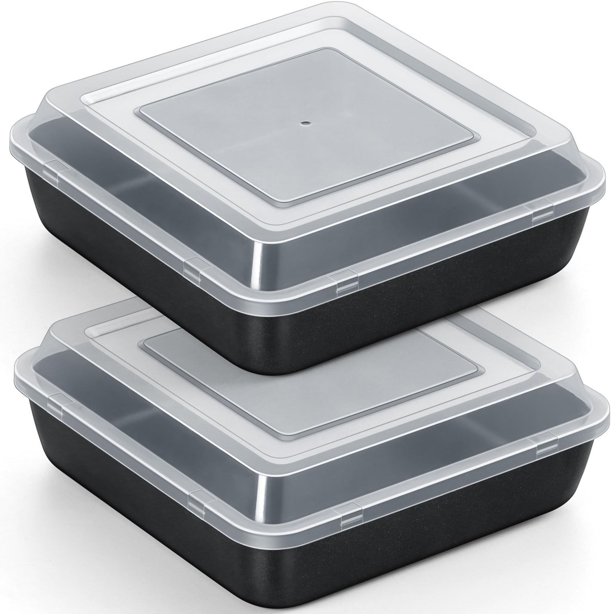 Omgoods- Taartvorm Set van 2 - Roestvrij Stalen Bakvorm - Antiaanbaklaag - Rechthoekig 23,8 x 23,8 x 5 cm - Deksel - Gezond en Duurzaam - Casserole