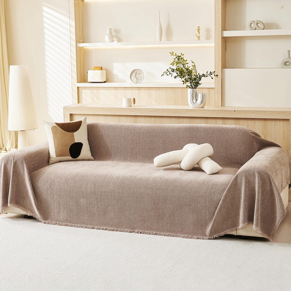 Omgoods - 100% Chenille Natuurlijke Sofa Grote Dekentje 180 x 230 cm