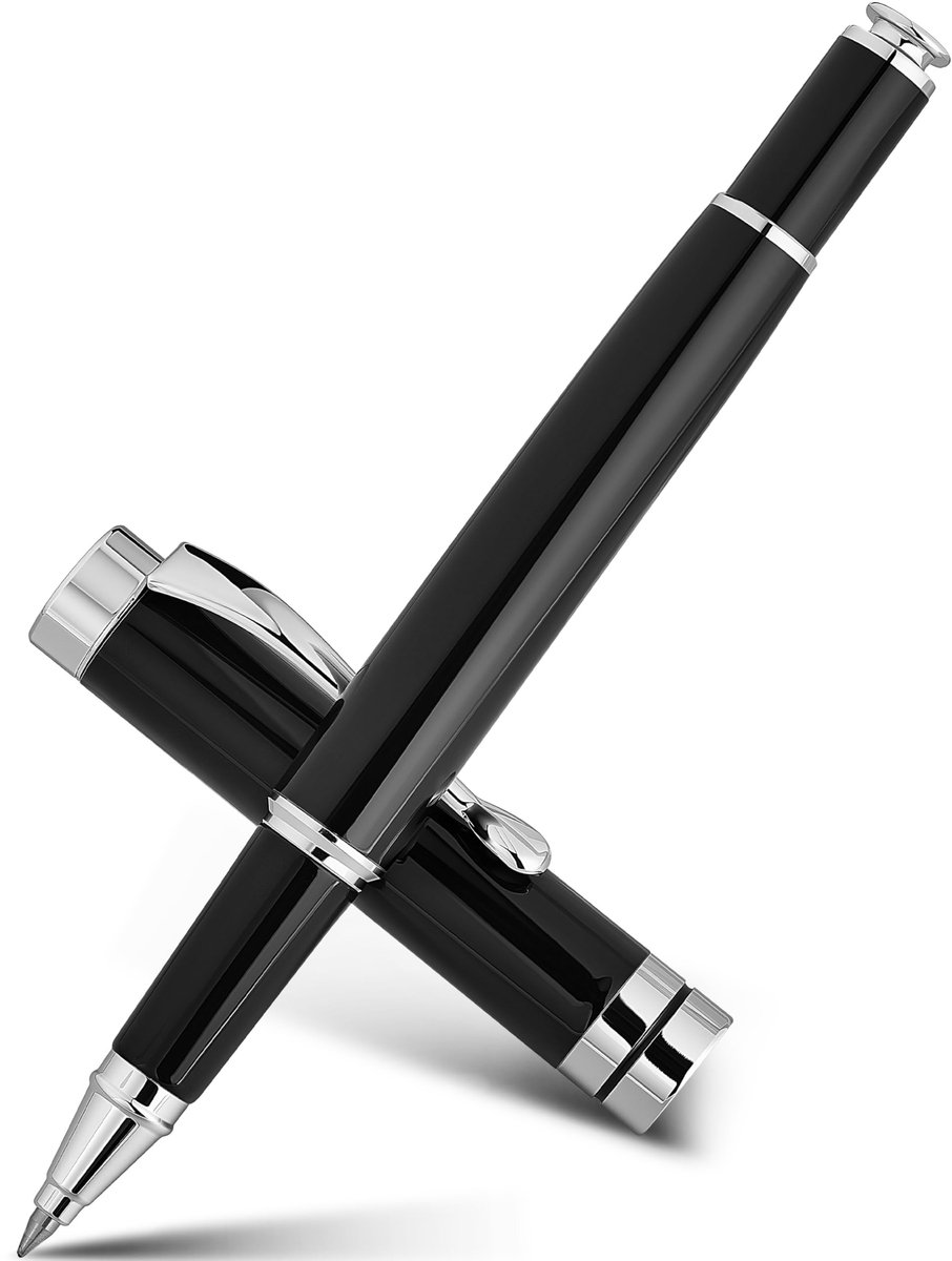Omgoods - Balpen Set - Luxe Zwart Chroom Metalen Pen met Vervangingen