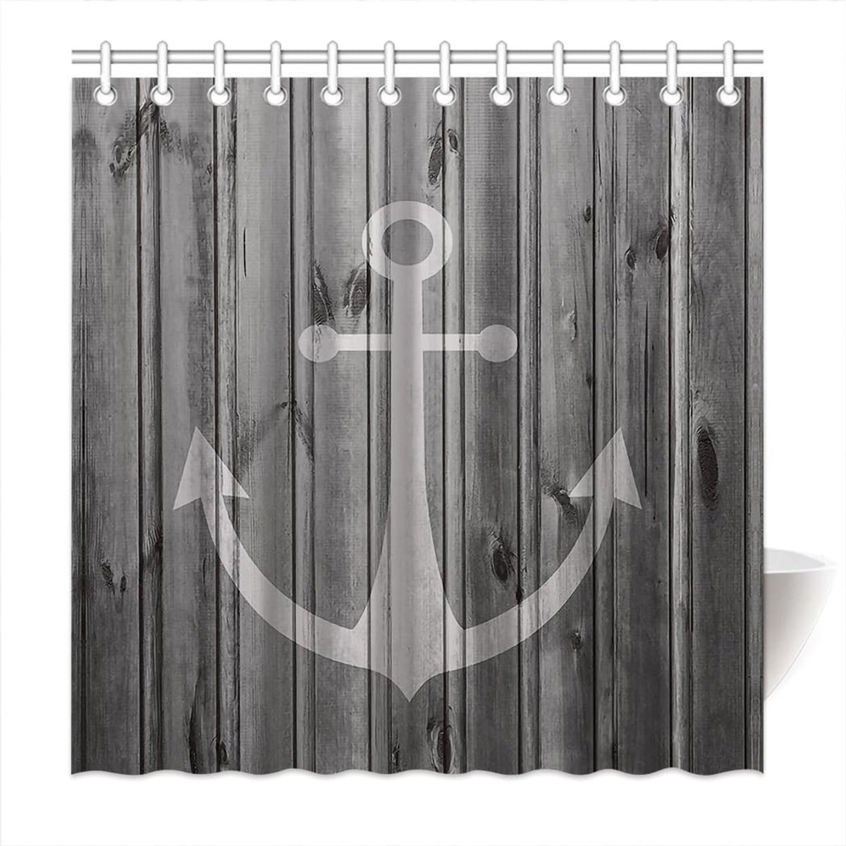 Omgoods - Rustiek Grijs Douchegordijn met Ankerpatroon 160 x 180 cm
