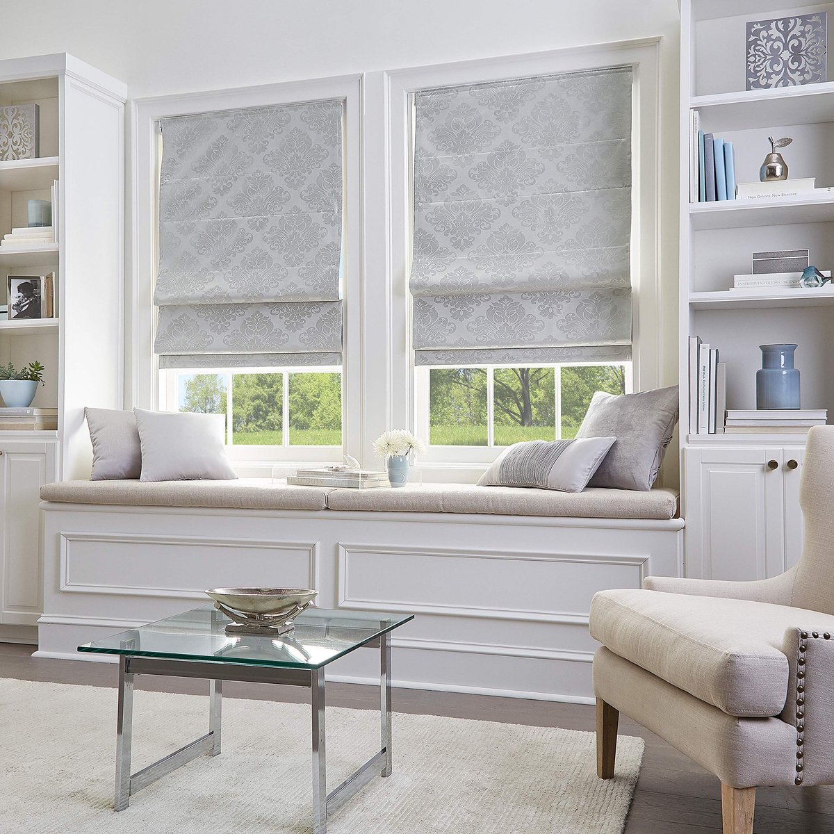 Omgoods - Damask Room Darkening Draadloze Roman Shade