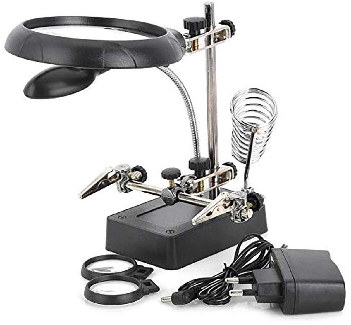 Omgoods - Magnifier met 5 LED's voor Solderen - 3 Lenzen en Krokodillenklem