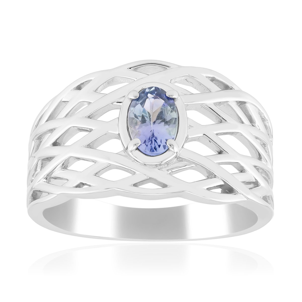 Cavill - Zilveren Ring - 925 Sterling Zilver Gerhodineerd - Ovale Lila Tanzaniet 0,425 ct - Elegante Design - Bijzondere Edelsteen