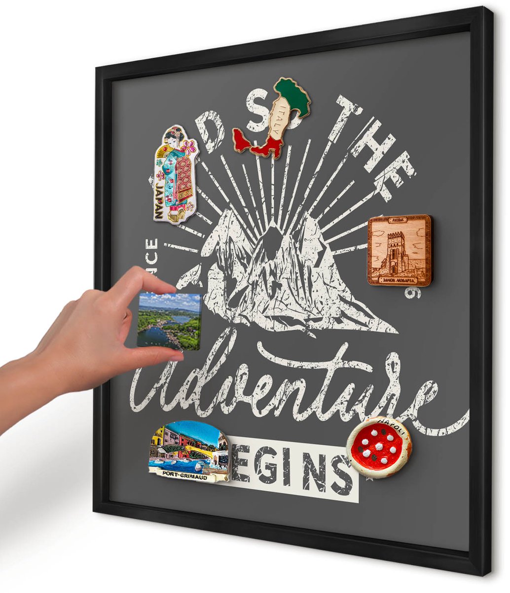 Artprintcave Grijs Magneetbord mit Zwart Frame - 50x50 cm - Berginscriptie Magnetisch Bord Voor Magneten - Vintage Magnetisch Bord - Teksten