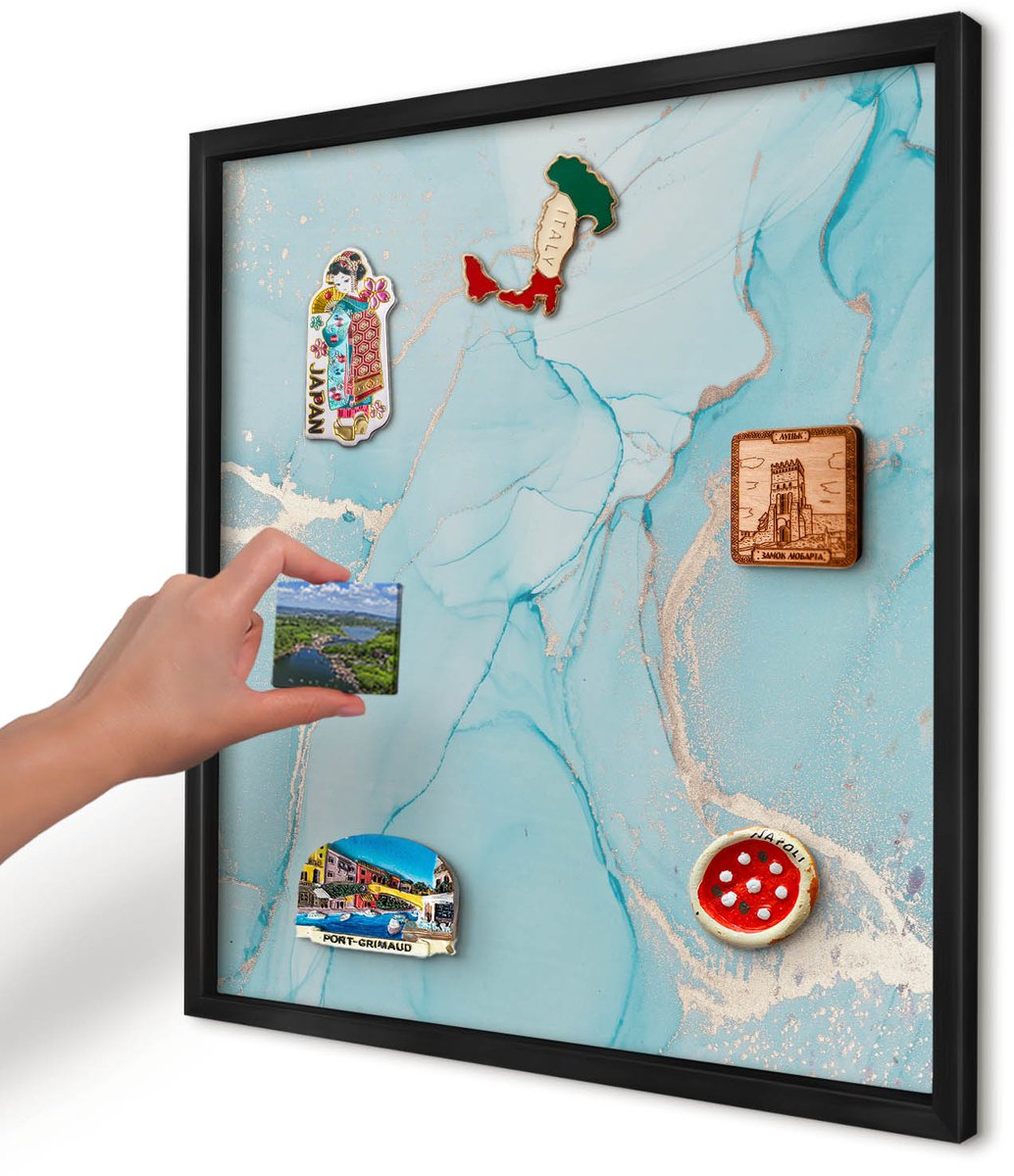 Artprintcave Turkoois Magneetbord mit Zwart Frame - 50x50 cm - Turquoise Elegantie Magneetbord Voor Foto's - Abstract Memobord Keuken - Abstractie