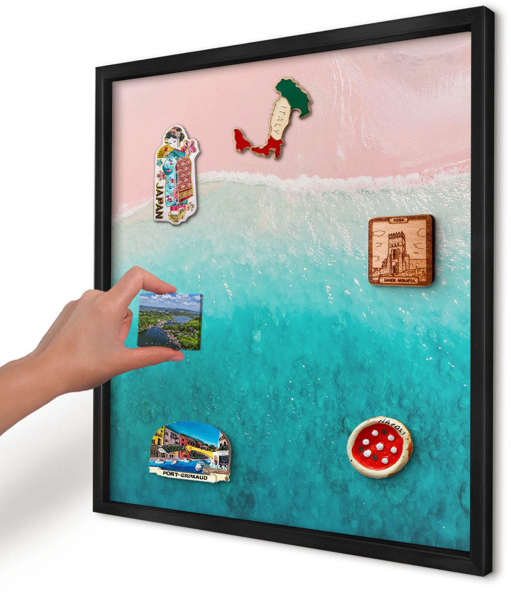 Artprintcave Roze Magneetbord mit Zwart Frame - 50x50 cm - Zomerse Ontspanning Magnetisch Bord Voor Magneten - Fotografisch Magnetische Organizer - Landschappen