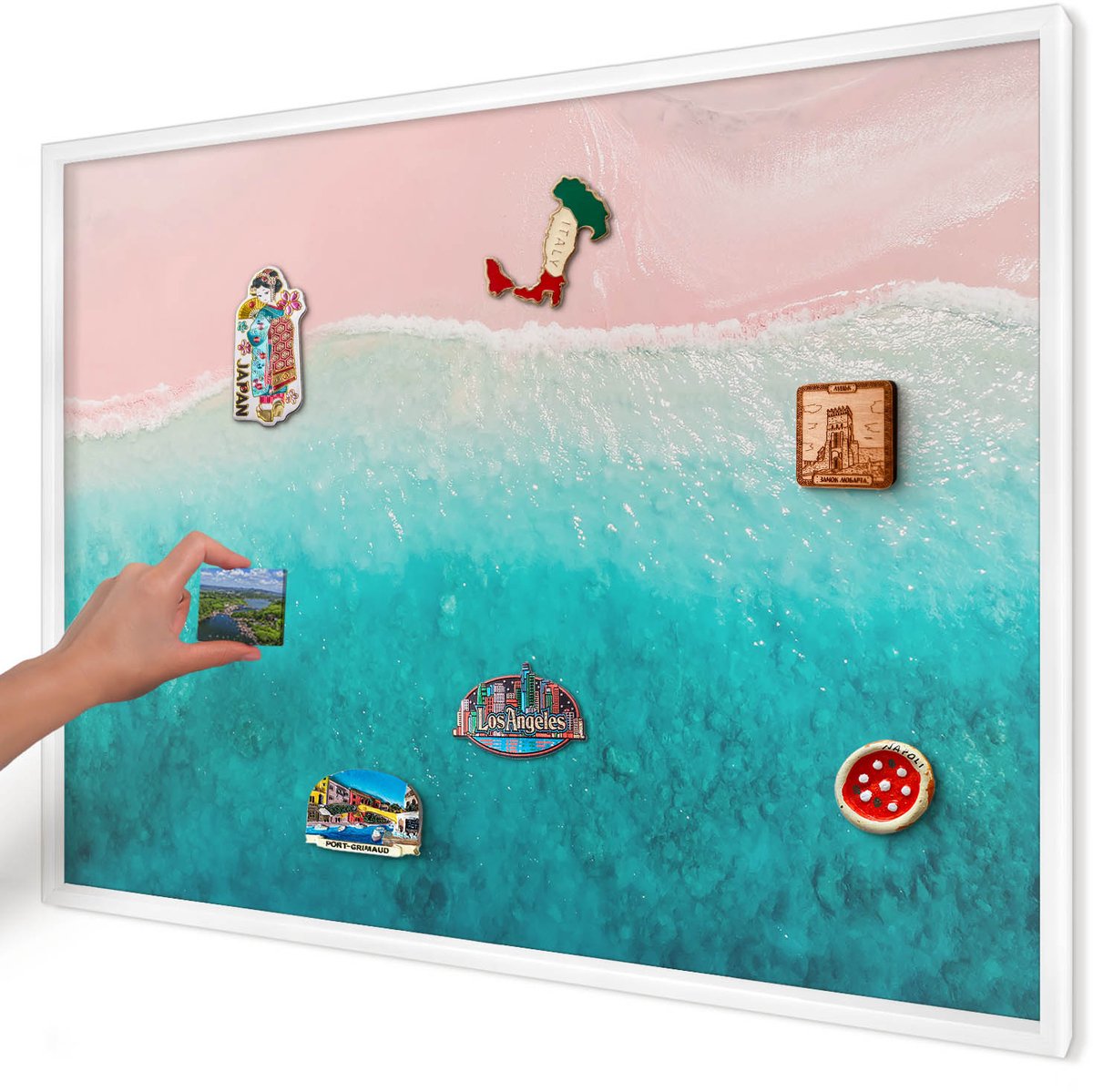 Artprintcave Roze Magneetbord mit Witte Lijst - 100x70 cm - Zomerse Ontspanning Notitiebord - Fotografisch Magneetbord Voor Foto's - Landschappen