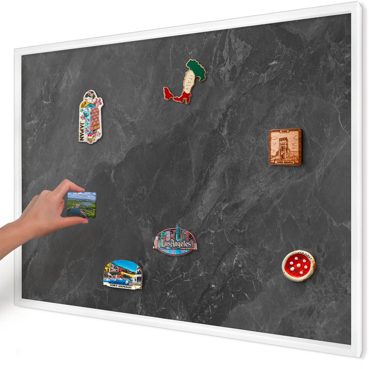 Artprintcave Zwart Magneetbord mit Witte Lijst - 100x70 cm - Grijze Elegantie Magnetisch Bord Voor Magneten - Minimalist Bord Voor Magneten - Texturen