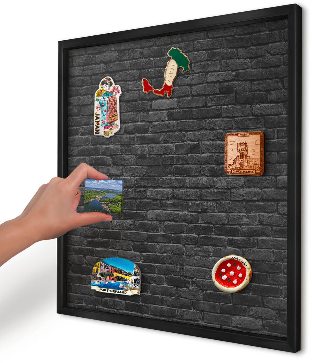 Artprintcave Zwart Magneetbord mit Zwart Frame - 50x50 cm - Bakstenen Muur Magneetbord Voor Keuken - Industrieel/Loft Magnetisch Bord - Texturen