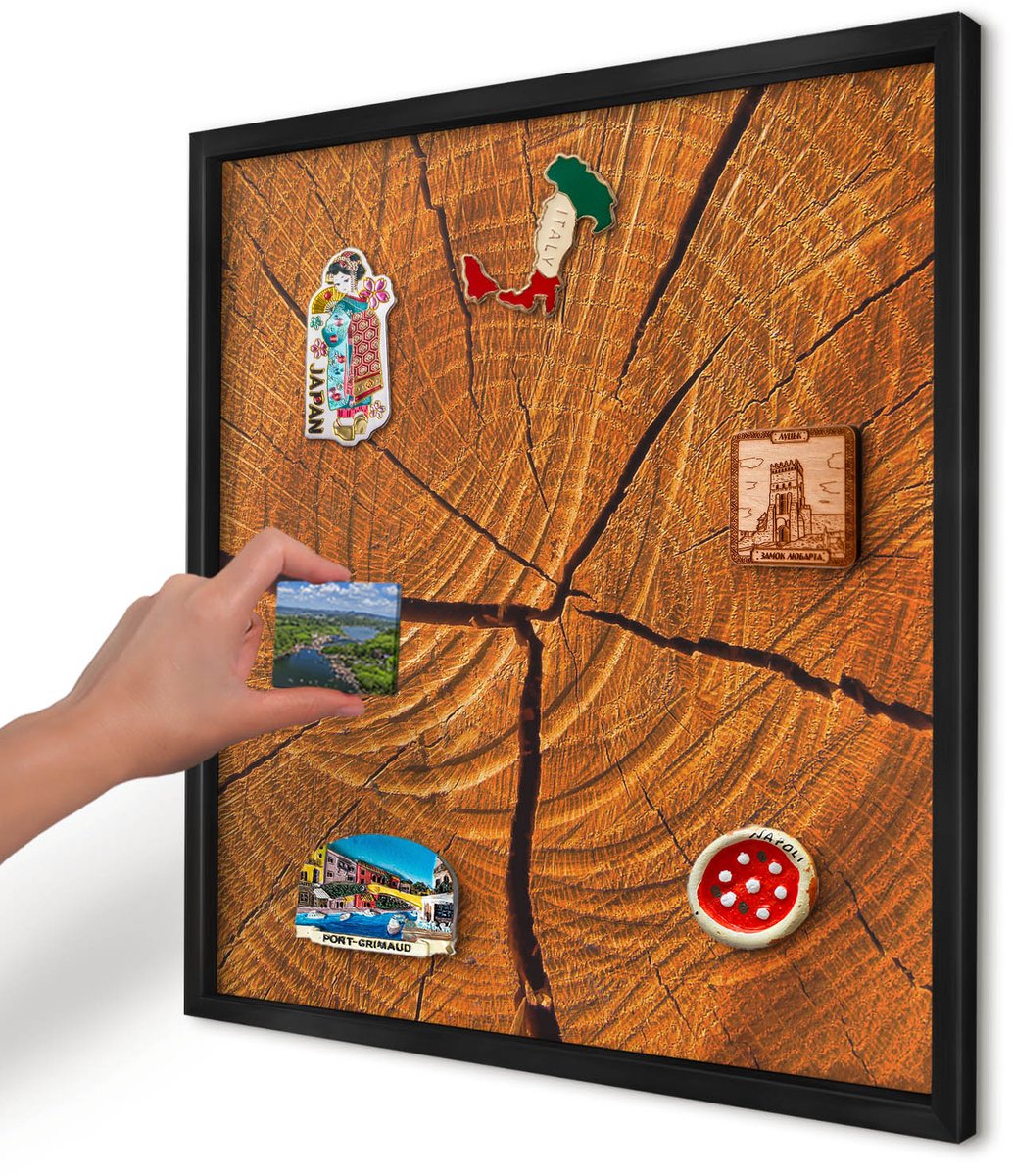 Artprintcave Oranje Magneetbord mit Zwart Frame - 50x50 cm - Houtnerf Magneetbord Voor Keuken - Rustiek Magnetisch Bord - Texturen