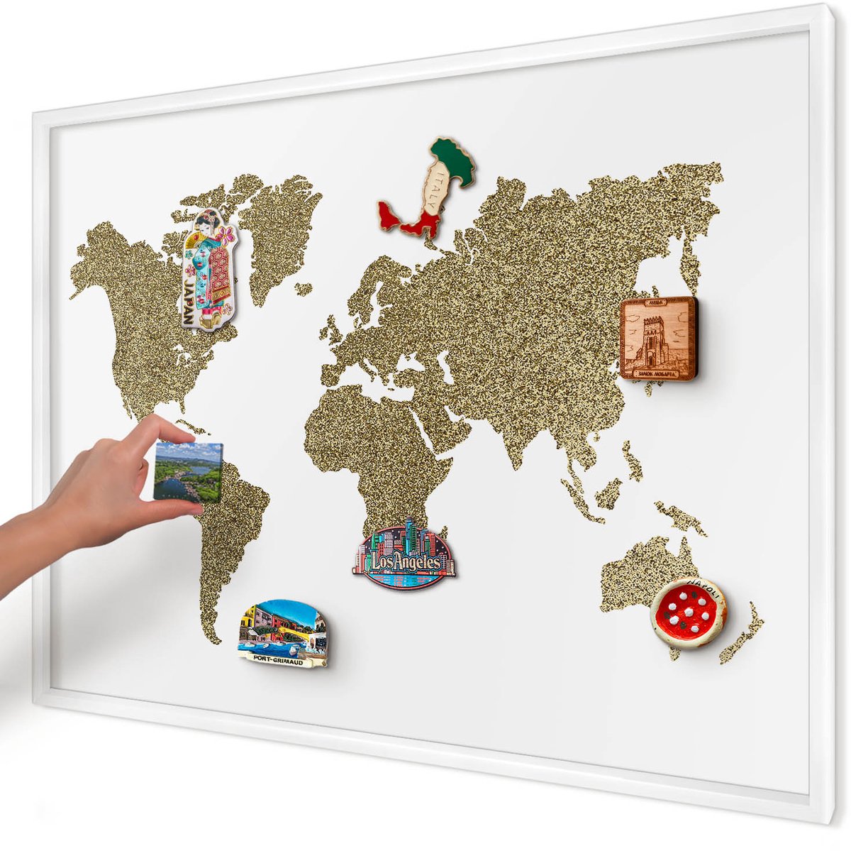 Artprintcave Wit Magneetbord mit Witte Lijst - 100x70 cm - Wereldkaart Bord Voor Magneten - Modern Memobord Keuken - Kaarten