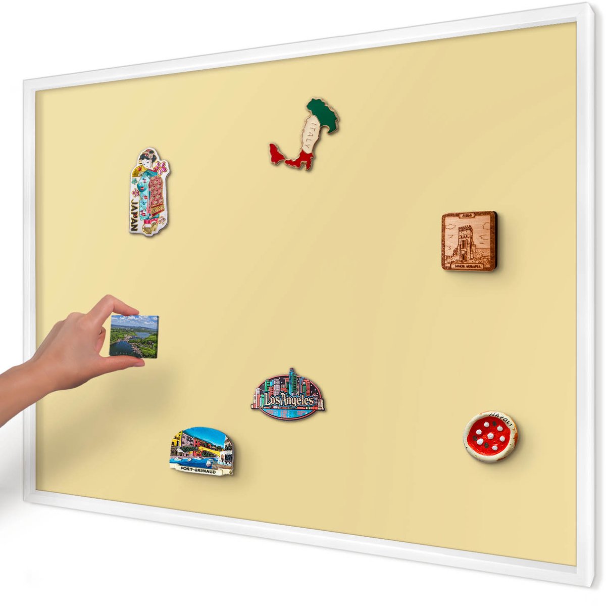 Artprintcave Romig Magneetbord mit Witte Lijst - 100x70 cm - Crèmegeel Magnetisch Bord - Minimalist Magnetische Organizer - Achtergronden En Patronen
