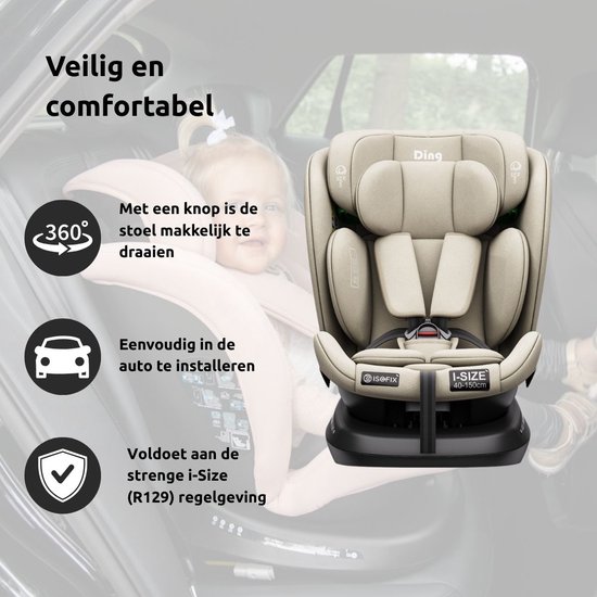 Ding Aiden Autostoel - Zwart - 360° Draaibare Isofix Autostoel - i-Size - Vanaf 40 tot 150cm - 0 tot 12 jaar van DING. — afbeelding 3