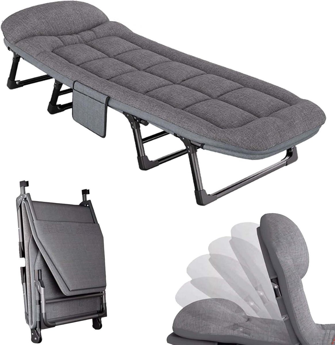 Veldbed met matras - Logeerbed campingbed - Ontspannen buiten - Verstelbare rugleuning - 66 x 200 cm - A