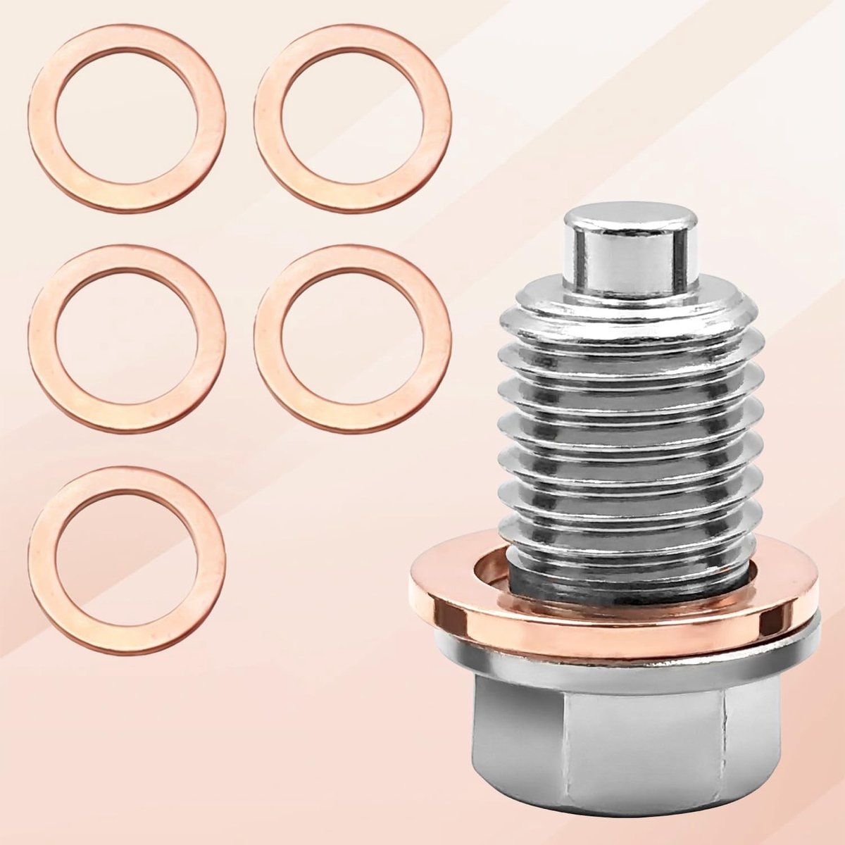 M12x1.5 Magnetische Olieaflaatplug van RVS met 5 Koperen Afsluitringen voor Auto's, Motoren en Boten