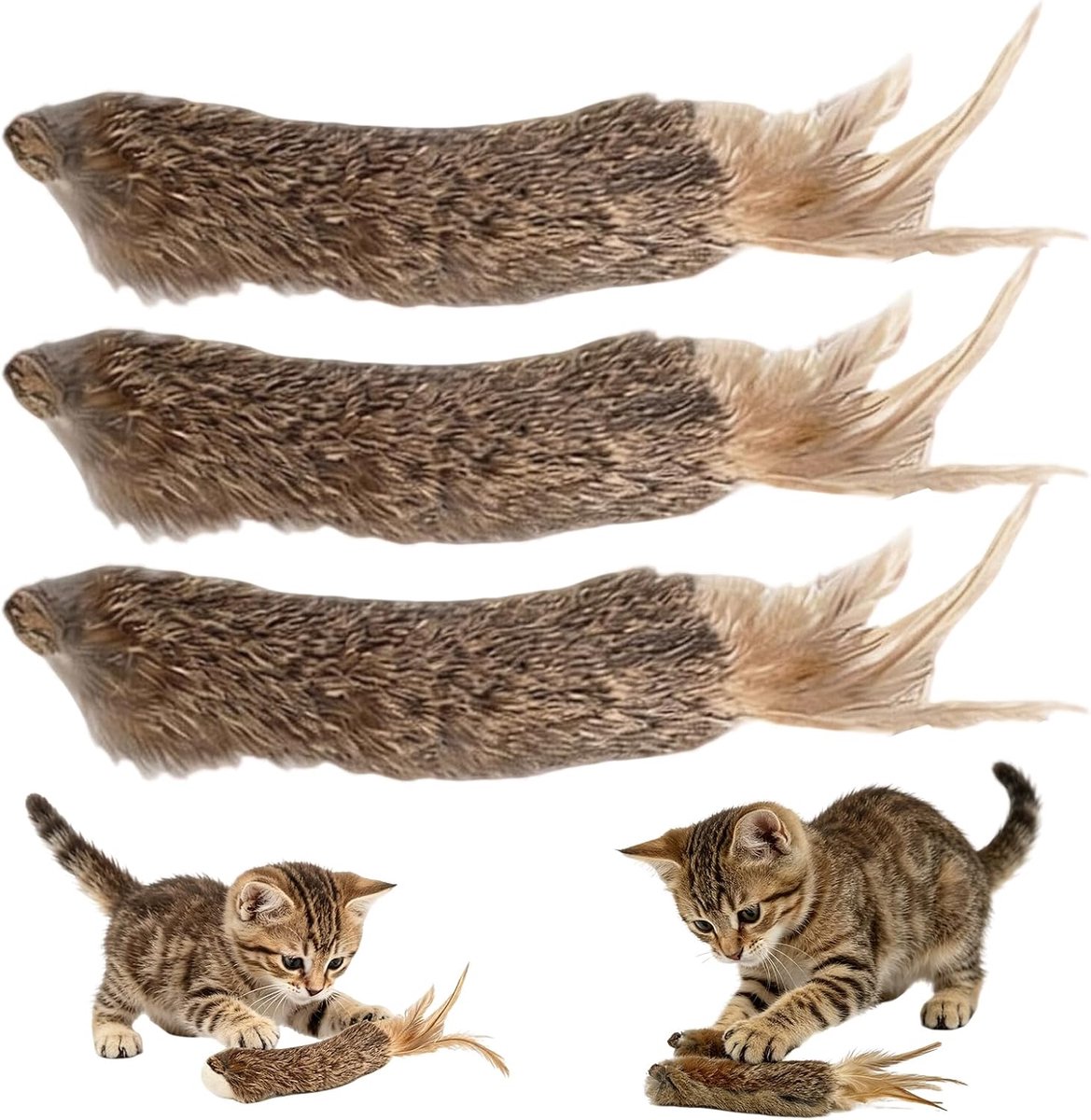 3 stuks interactief kattenspeelgoed van konijnenvacht, pluche