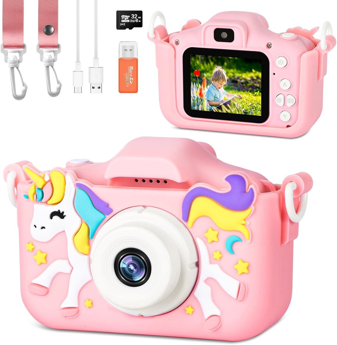2,0 inch Scherm, 1080p Kindercamera, Fototoestel voor Kinderen met 32 GB SD-kaart, Selfies, Digitale Camera, Kinderen, voor Jongens en Meisjes, voor Kerstmis, Speelgoed