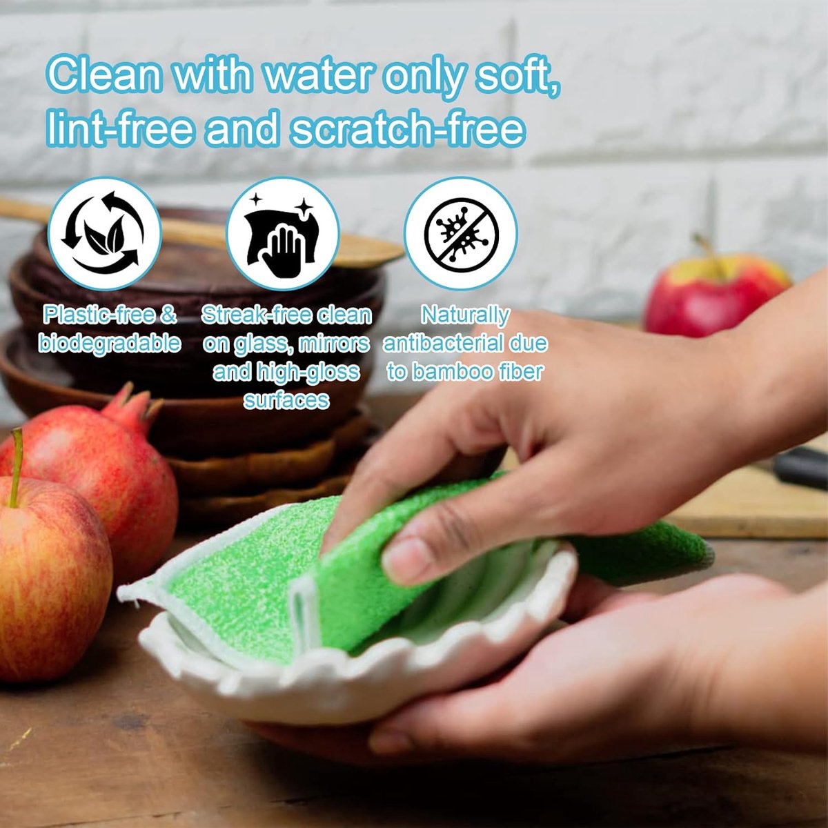 Vaatdoeken, vrij van microplastics • Set van 8 • 4 kleuren voor gemakkelijke scheiding • Streepvrije glans, te gebruiken als vaatdoek of raamdoek • Voor keuken, toilet, 23 * 18 cm