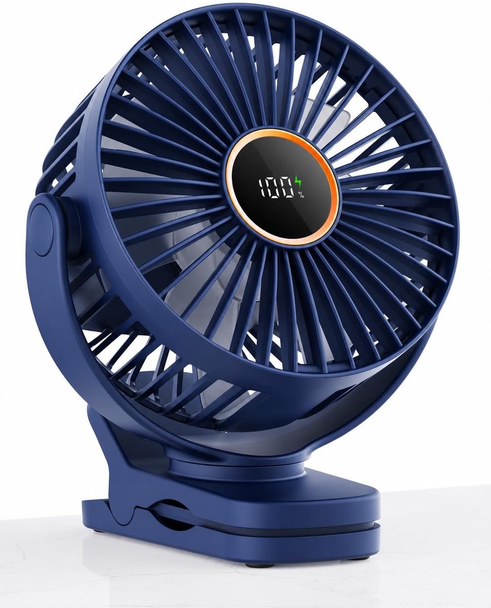 USB-ventilator met 3 snelheden (tot 4,5 m/s), 2000 mAh-accu (tot 9,5 uur gebruiksduur), mini-bureauventilator voor kinderwagen, kantoor, slaapkamer, camping of tent,blauw