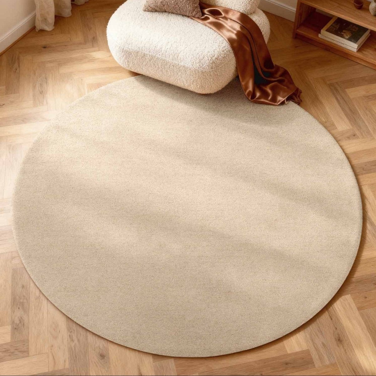 Elle Decoration Puristic rond wollen vloerkleed Knots Lichtbeige - Rond 200 Ø - (L)
