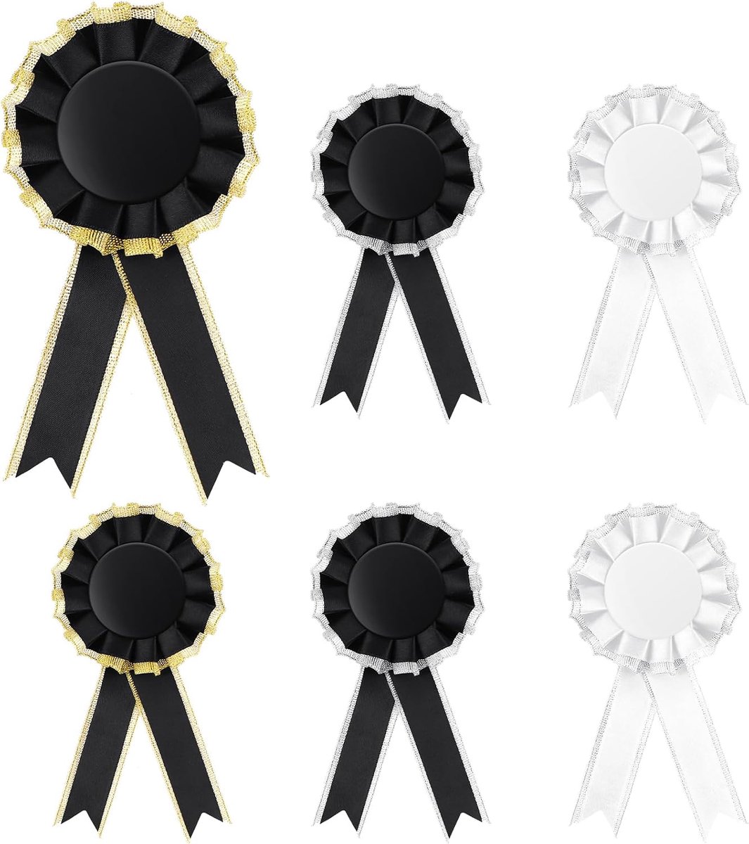 6 stuks rozetten badge blanco markeringsband wit en zwart Winnaar